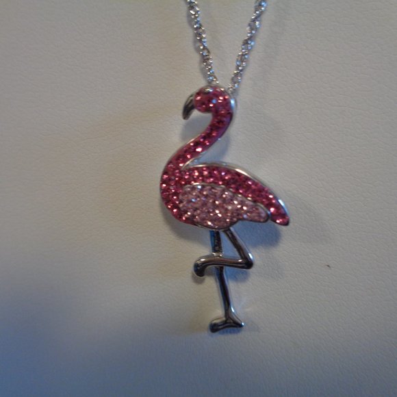 Artistique Sterling Silver Pink Flamingo Crystal Pendant w/Chain NIB - Picture 5 of 14